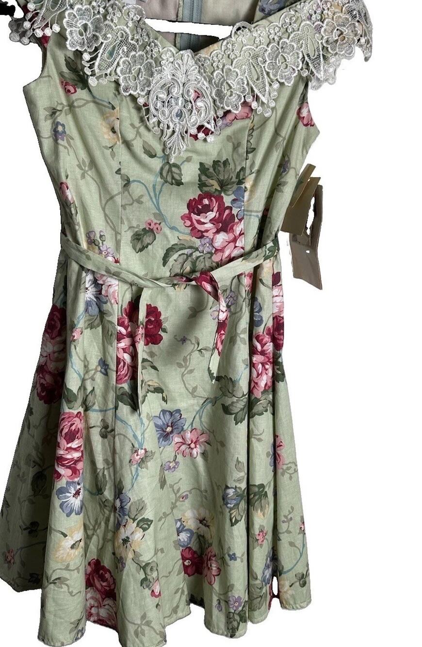 Vintage Jessica McClintock Cotton & Lace Floral Girls Dress 14 Cottagecore NWT - Picture 1 of 12